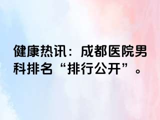 健康热讯：成都医院男科排名“排行公开”。